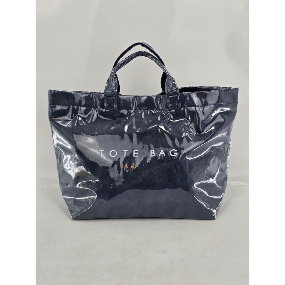 Chic Tote Bag Womens Large Navy Blue Glossy Coated Canvas - Excellent